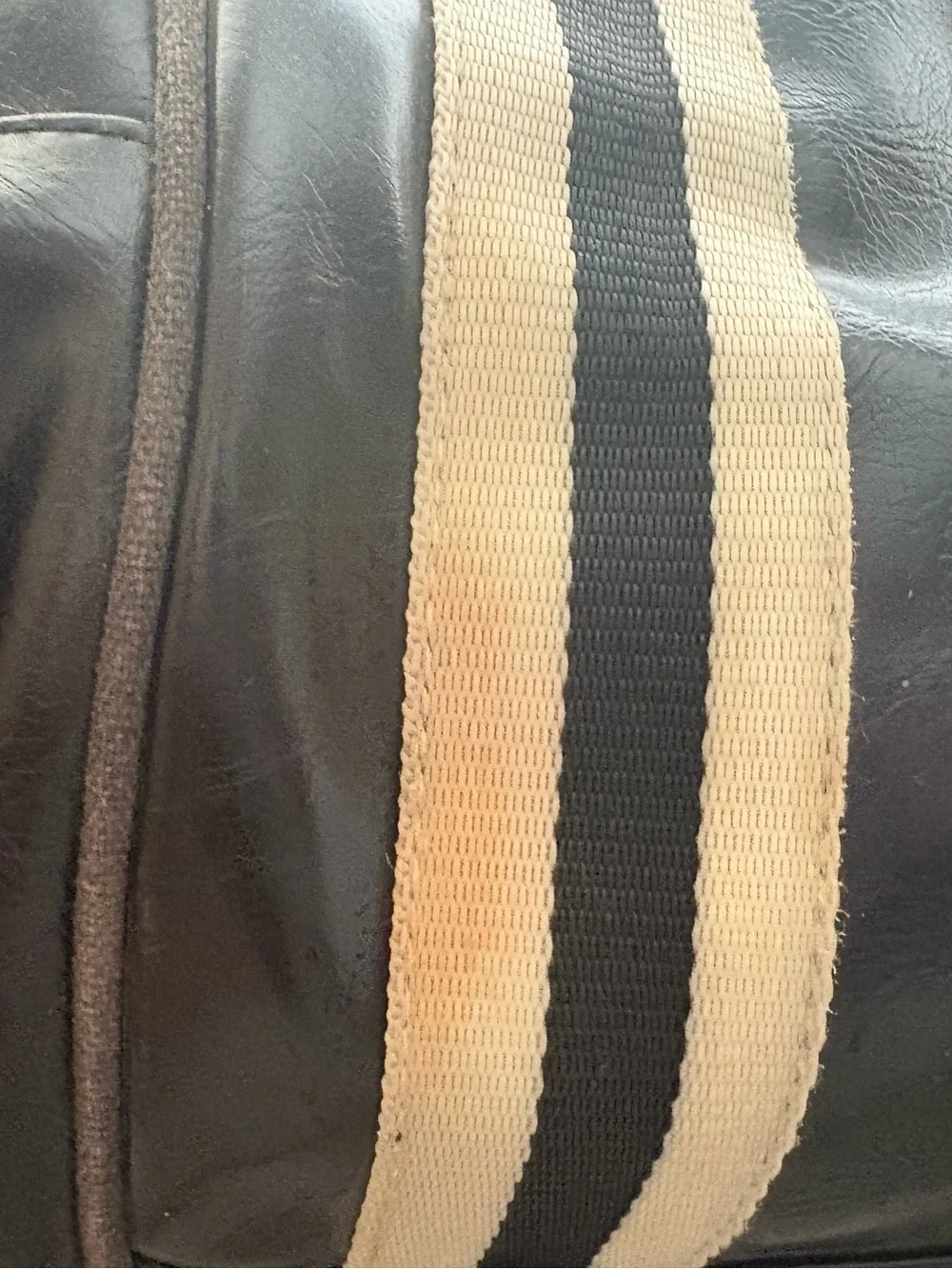 Fred Perry Black Duffel Bag with Cream-Black Striped Strap